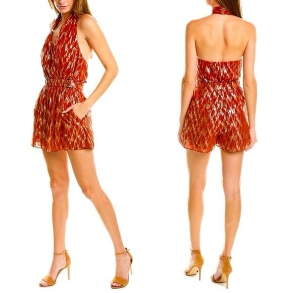 Reiss Nova Metallic Wrap Halter Neck Romper Playsuit  size 6